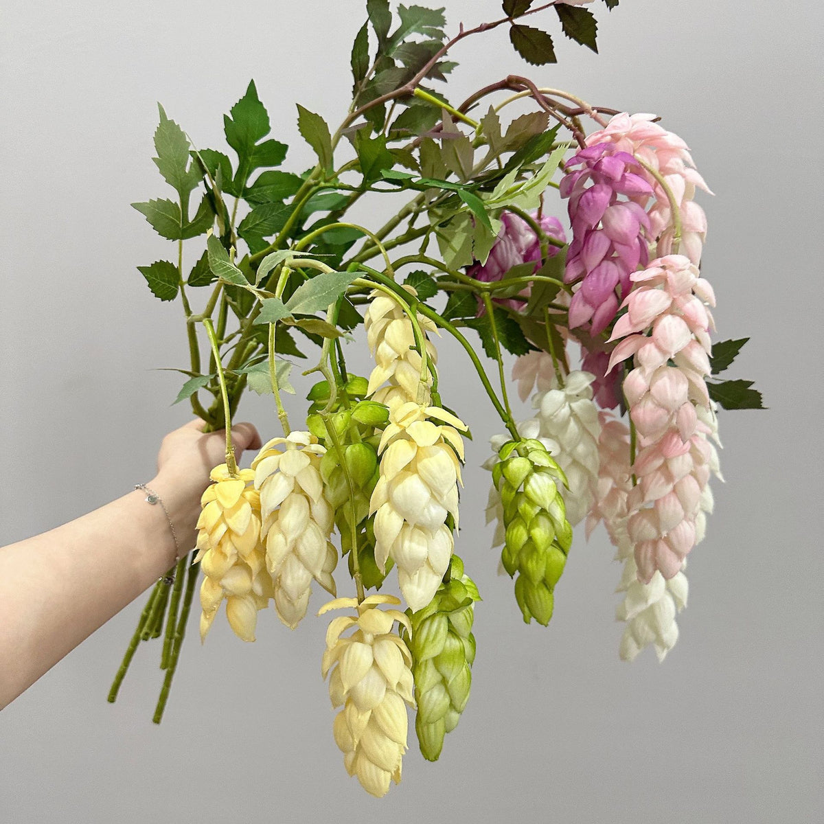 Künstliche Hopfenblüte, einzelner Stiel mit 5 Blüten, 50 cm Höhe, PU-Material, für Hochzeiten und Dekoration