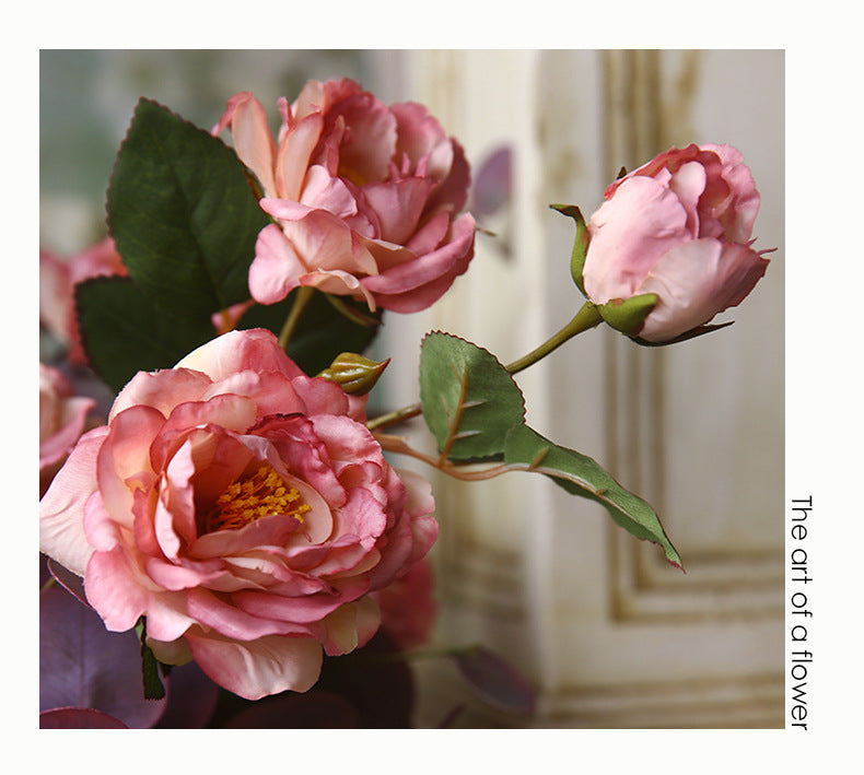 Künstliche Pfingstrose Seidenblume, 53 cm, 3 Blüten, retro ländlich, für Hochzeit Dekoration Shop Fensterbank