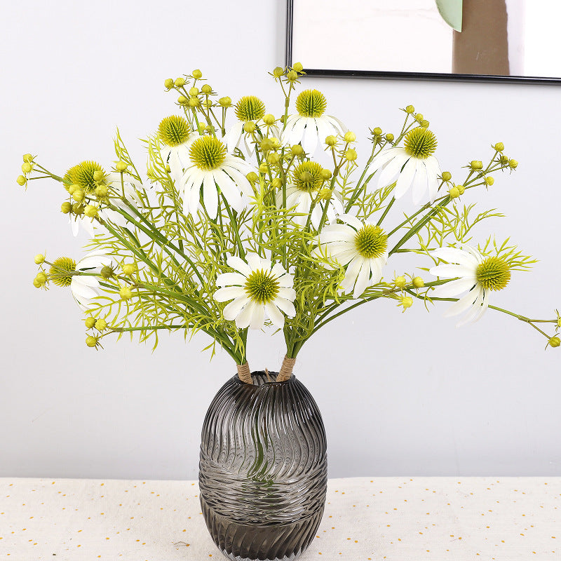 Künstlicher Sonnenhut Blumenstrauß, 4 Stiele mit 6 Blüten, Seidenstoff-Optik, für Hochzeit, Hotel, Schaufenster und Zuhause