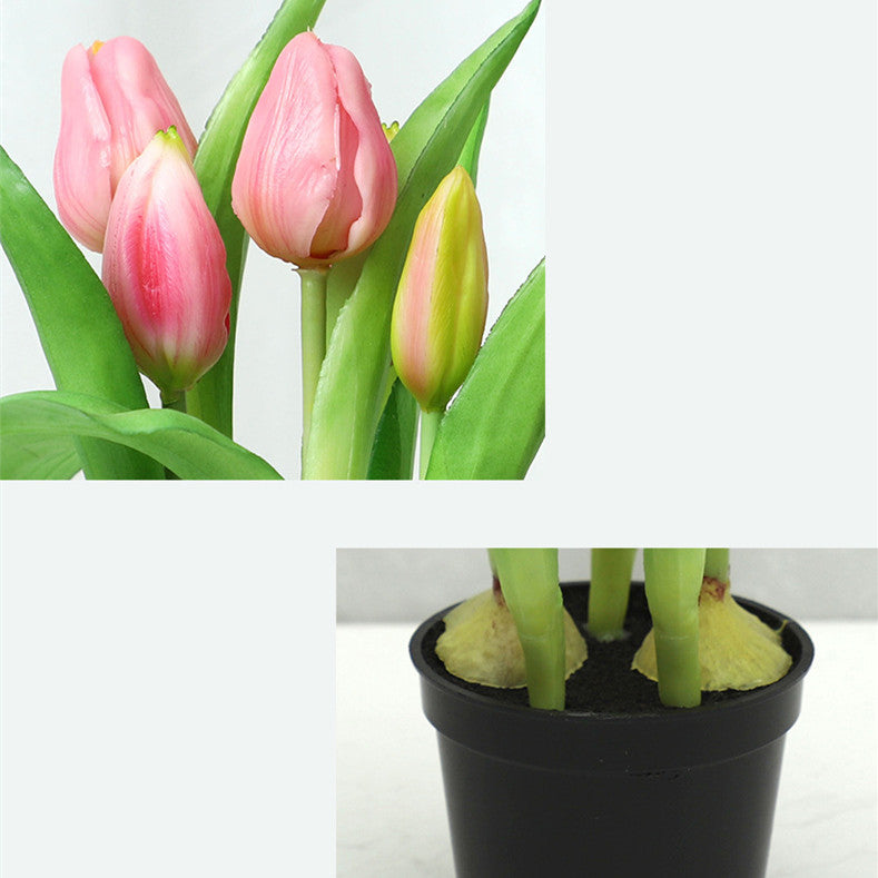 Real Touch Kunstblumen Tulpen 26cm - Fotorealistische Pflanze im Topf, Täuschend Echte Deko-Blumen für Zuhause, Büro & Fensterbank