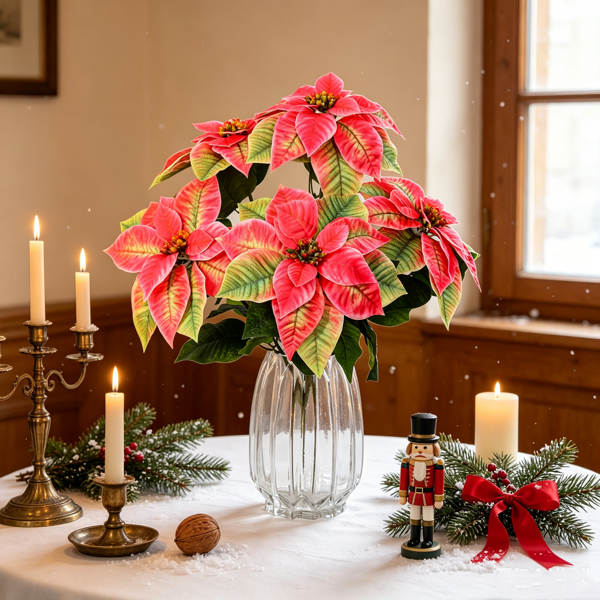 Weihnachtsstern künstlich groß – 5 Stiele Samt-Poinsettie mit Real-Tou – kunstblumenshop