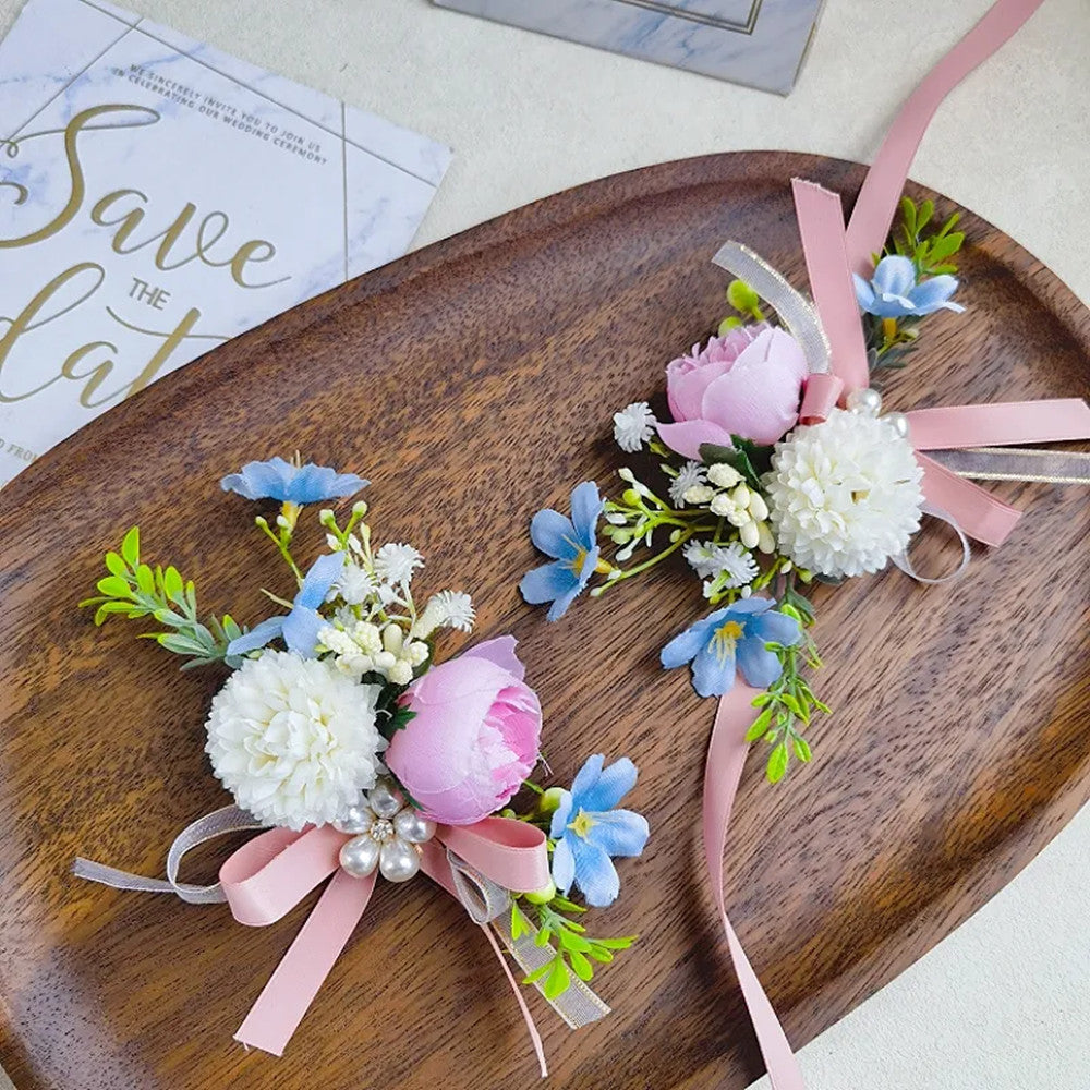 Künstliche Pfingstrose-Chrysanthemen-Corsage- und Boutonniere-Set für Hochzeiten