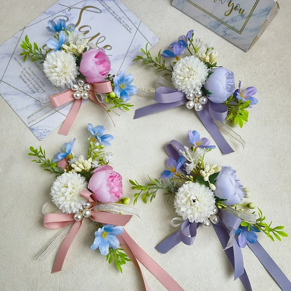 Künstliche Pfingstrose-Chrysanthemen-Corsage- und Boutonniere-Set für Hochzeiten