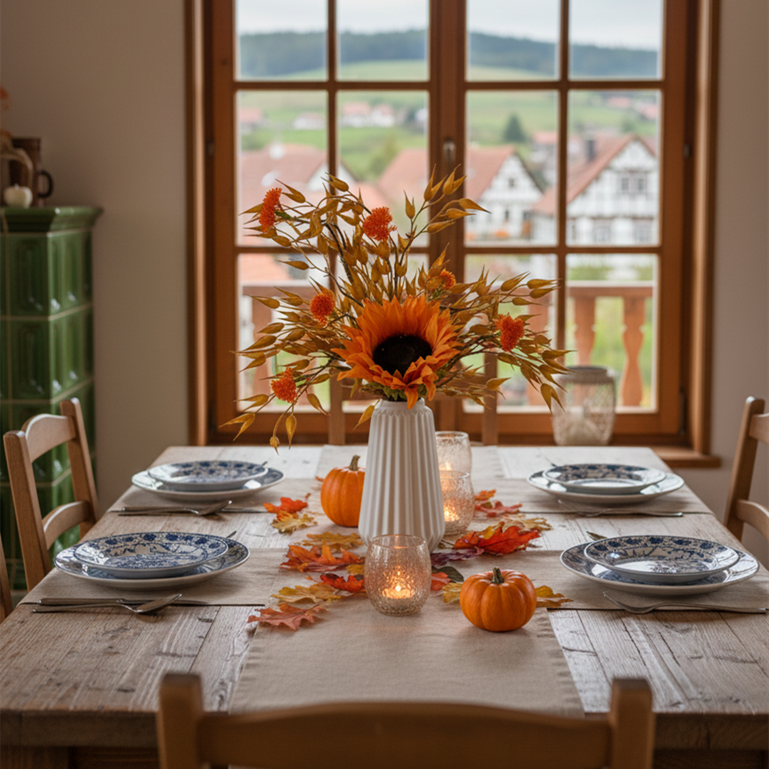 Rustikale Dekoration Künstliche Gerstenähren und Sonnenblumen mit keramischer Vase