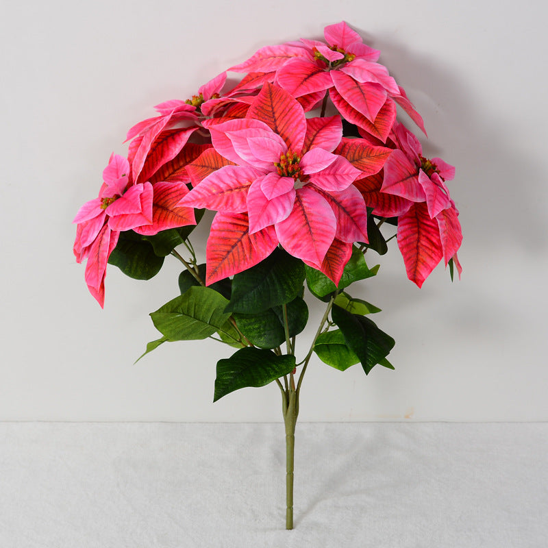 Weihnachtsstern künstlich groß – 5 Stiele Samt-Poinsettie mit Real-Touch, 51 cm für festliche Vase, Gesteck & Weihnachtsdeko (Vase nicht enthalten)