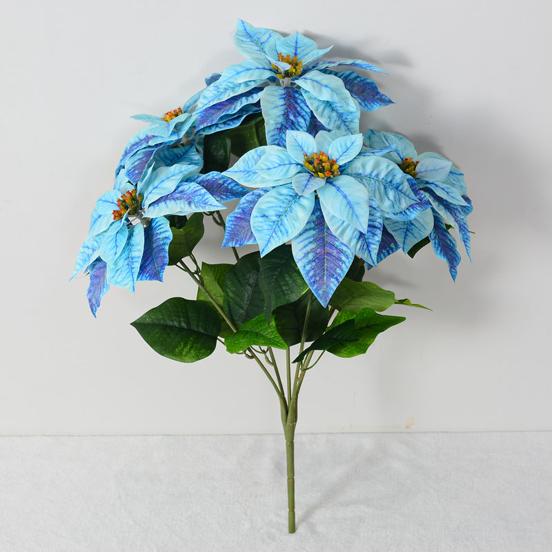 Weihnachtsstern künstlich groß – 5 Stiele Samt-Poinsettie mit Real-Touch, 51 cm für festliche Vase, Gesteck & Weihnachtsdeko (Vase nicht enthalten)