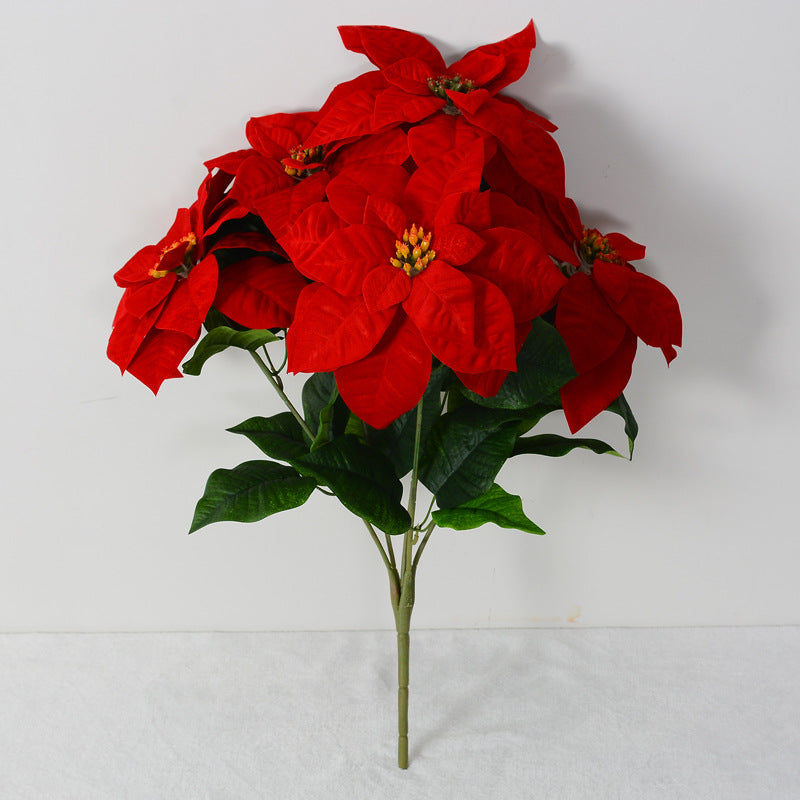 Weihnachtsstern künstlich groß – 5 Stiele Samt-Poinsettie mit Real-Touch, 51 cm für festliche Vase, Gesteck & Weihnachtsdeko (Vase nicht enthalten)