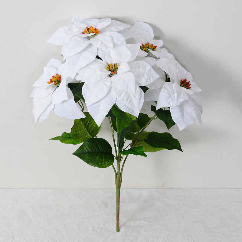 Weihnachtsstern künstlich groß – 5 Stiele Samt-Poinsettie mit Real-Touch, 51 cm für festliche Vase, Gesteck & Weihnachtsdeko (Vase nicht enthalten)