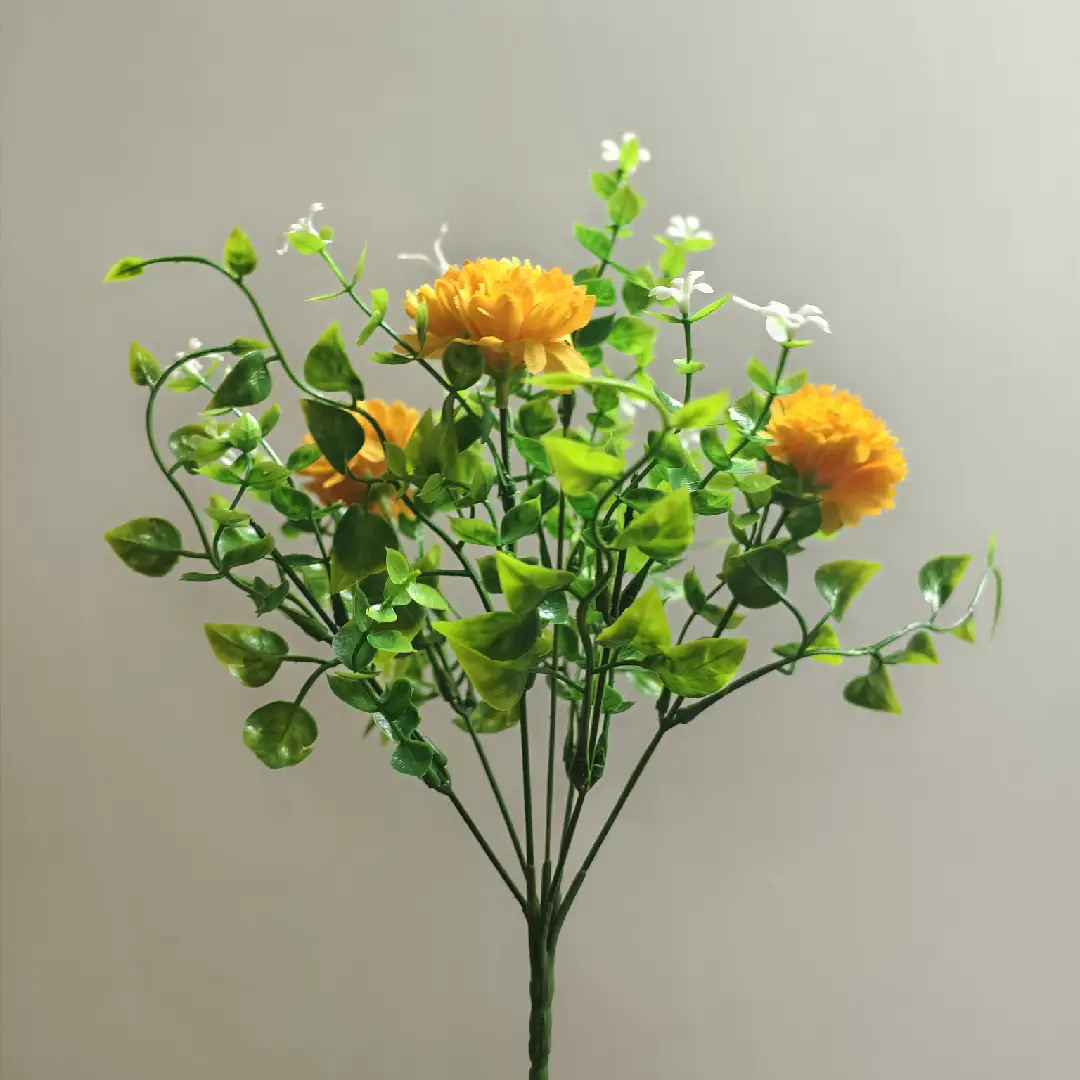 Restposten 35 cm Künstlicher Gelb Chrysanthemen-Strauß UV-beständig & wetterfest für außen