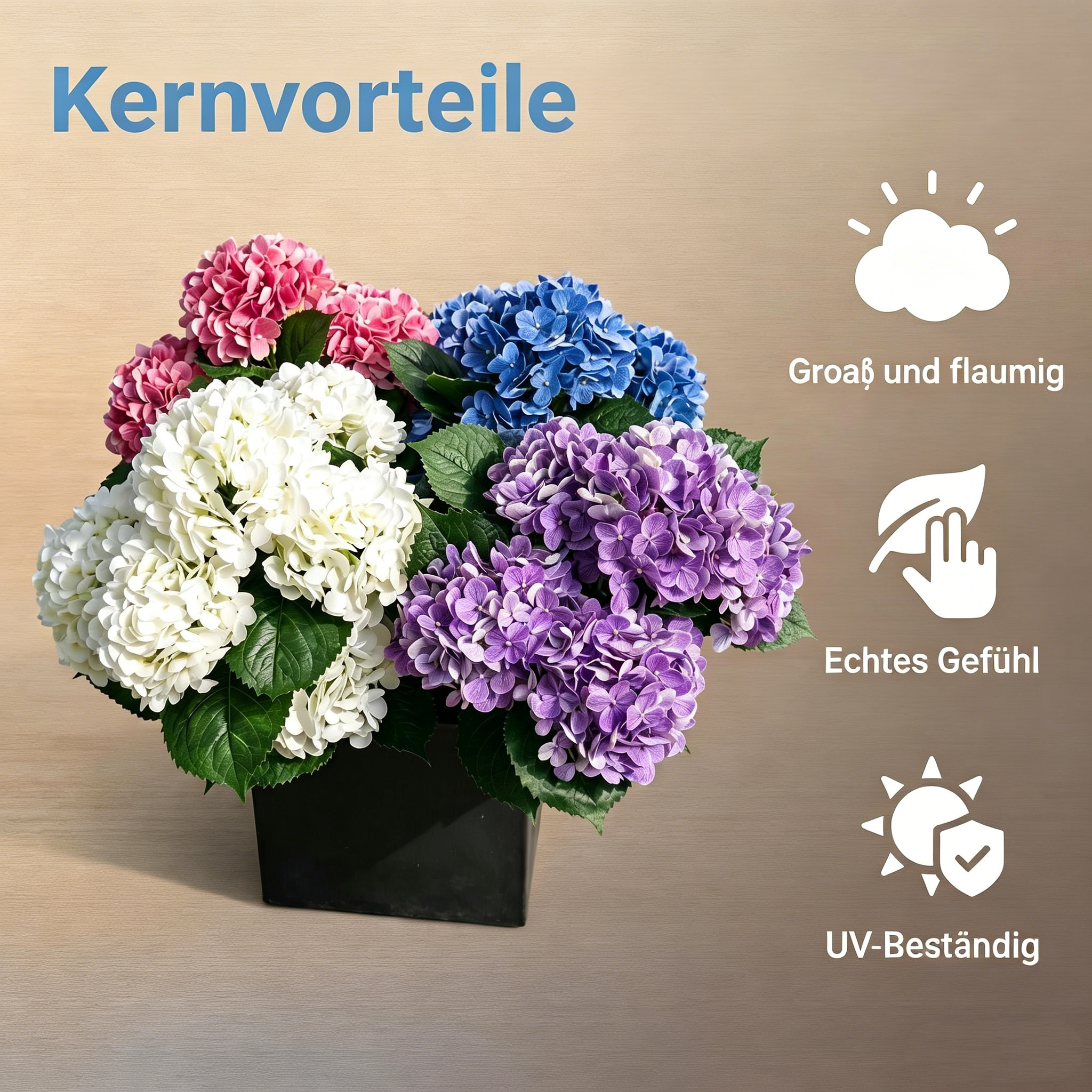 60cm Real Touch Hortensie UV-resistent – Künstliche Blume für Außenbereich
