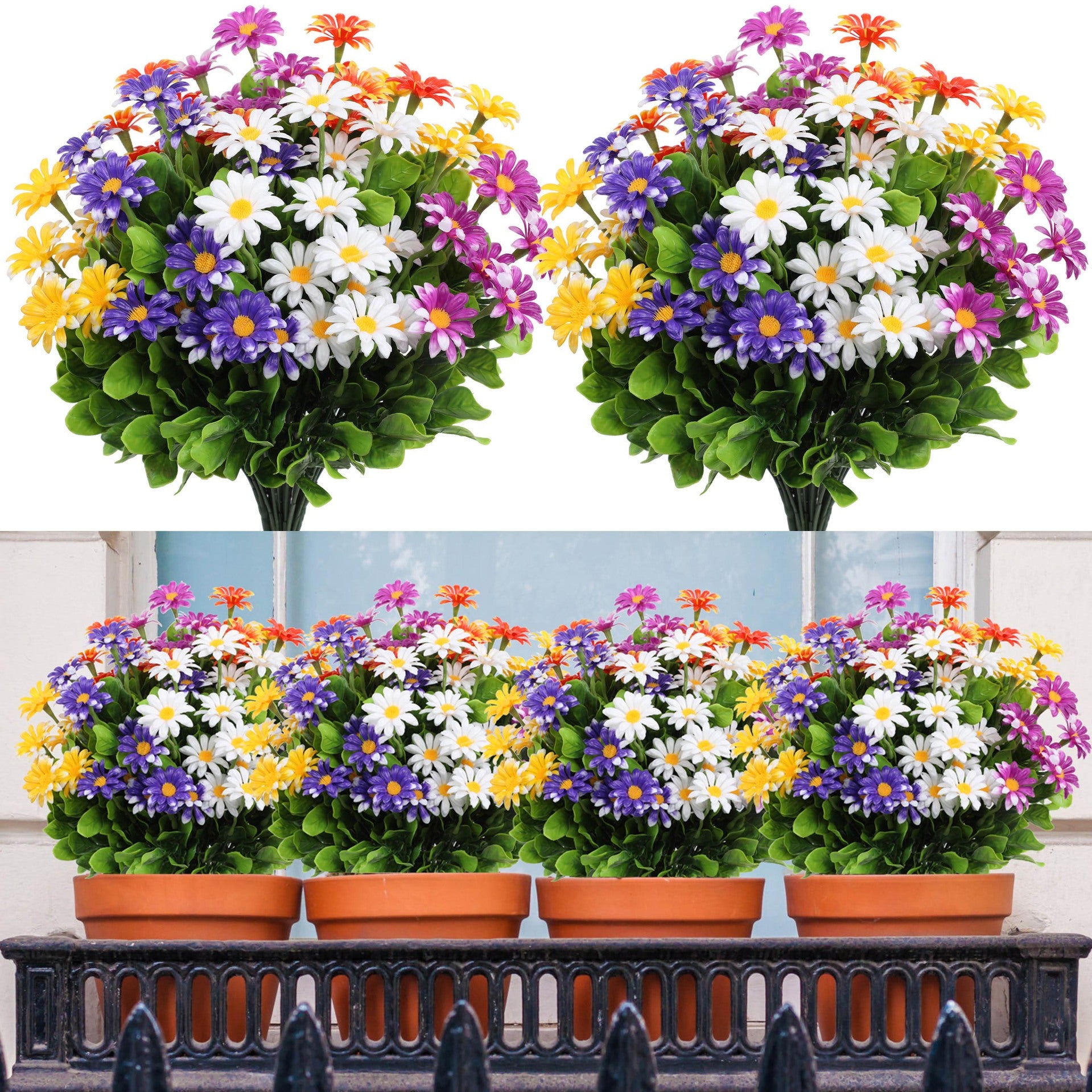 8 Bunde UV-beständige künstliche Chrysanthemen – Kunstblumen für Außen- und Innendekoration