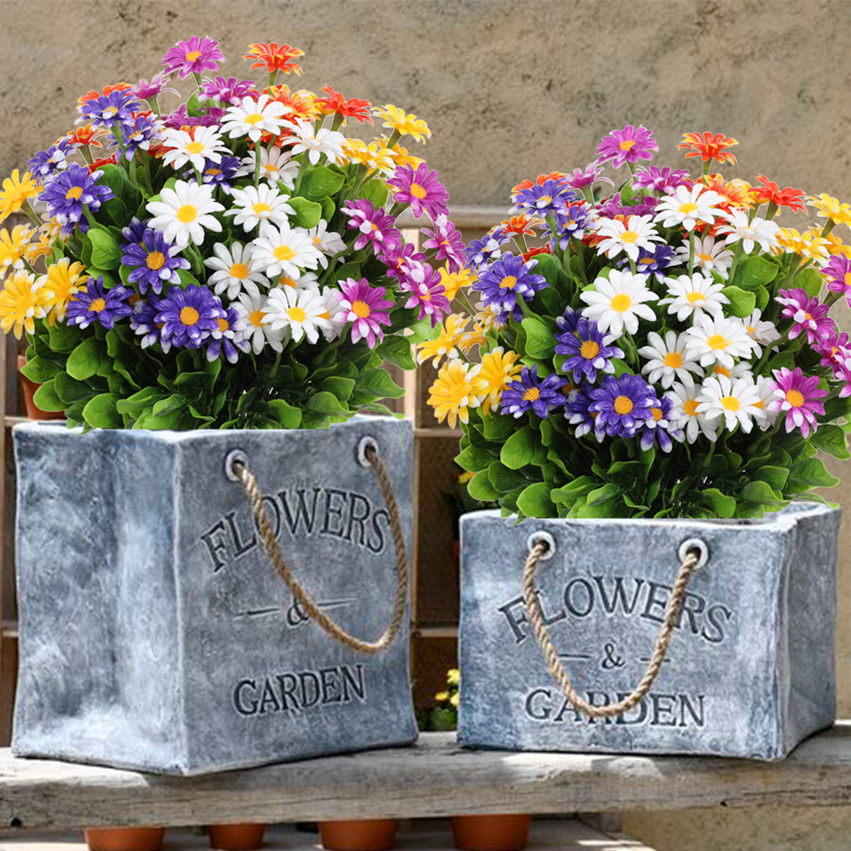 8 Bunde UV-beständige künstliche Chrysanthemen – Kunstblumen für Außen – kunstblumenshop