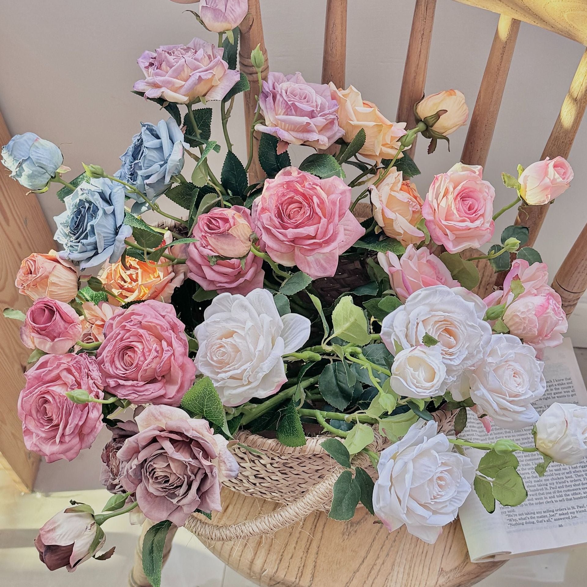 55 cm Vintage Decorative Roses with 3 Heads & Burnt Edges - Ideal for Autumn Winter Decoration