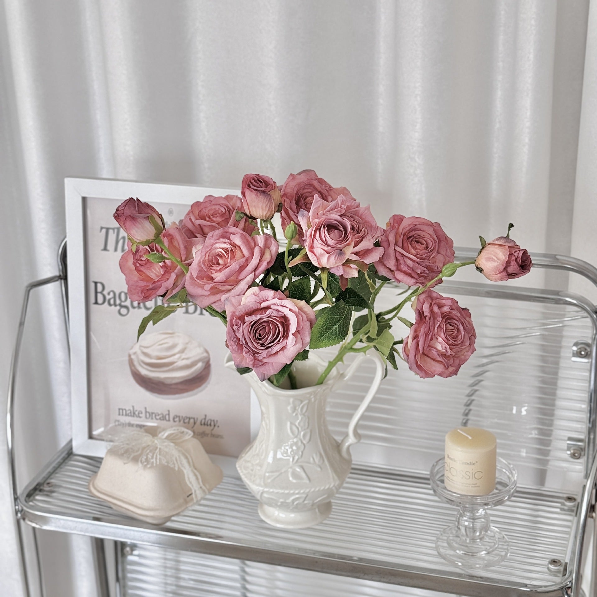 55 cm Vintage Decorative Roses with 3 Heads & Burnt Edges - Ideal for Autumn Winter Decoration