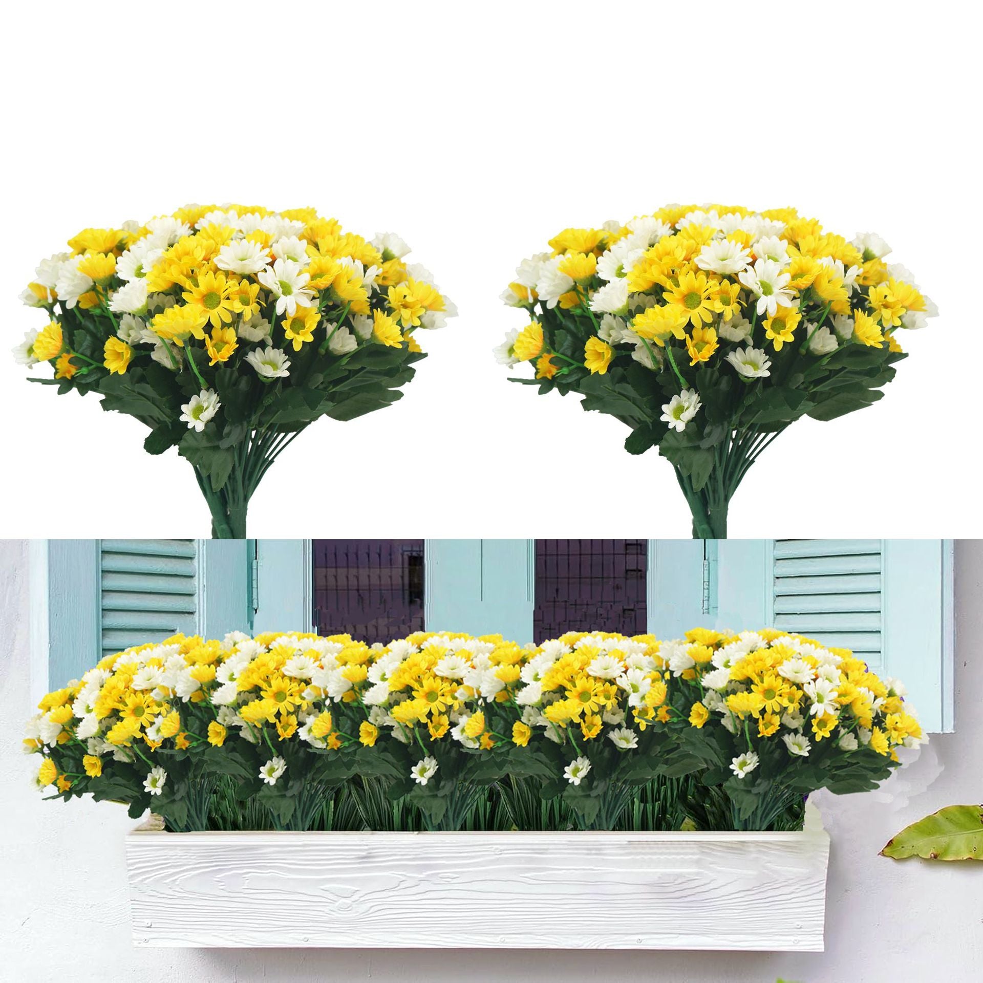 12 Bündel künstliche Gänseblümchen für Draußen: Sommer- und Herbstdekoration – UV-beständige künstliche Künstliche Marguerite Blumen für Pflanzenkästen, Haustür, Zuhause, Innenbereich und Vorhalle