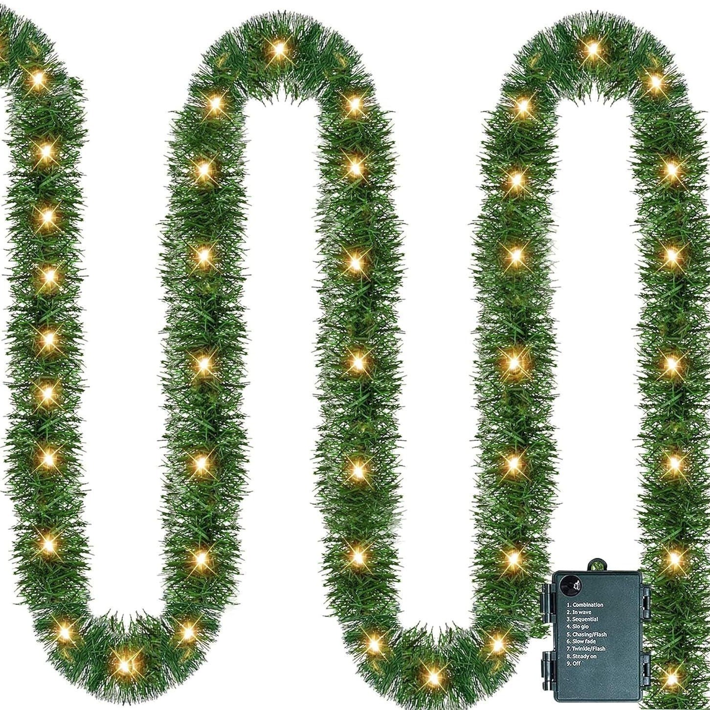 Weihnachtsgirlande mit Beleuchtung 10m 100 LEDs Beleuchtet Innen Außen Grün Weihnachtsdeko Weihnachten Deko Girlande Tannengirlande Warmweiß