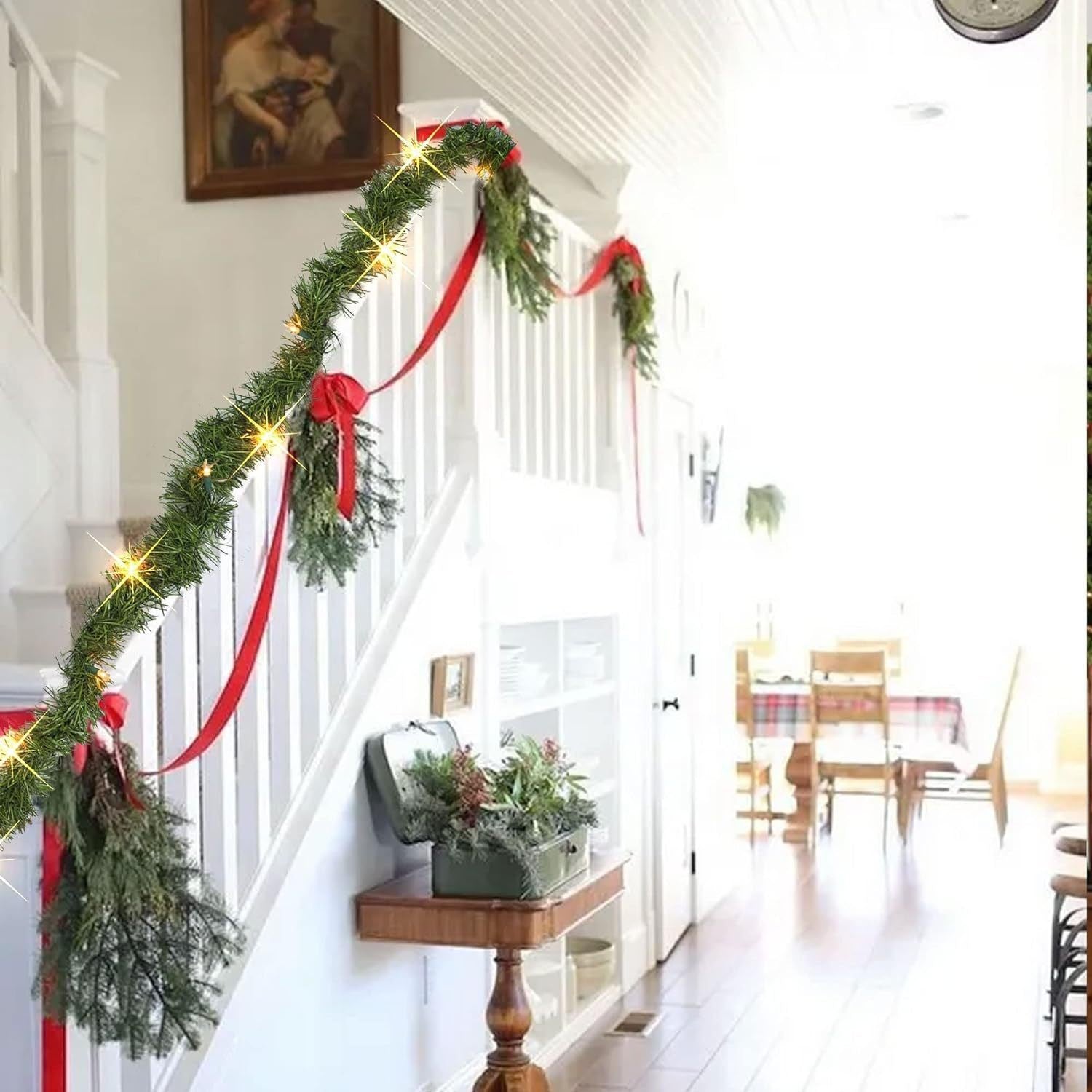 Weihnachtsgirlande mit Beleuchtung 10m 100 LEDs Beleuchtet Innen Außen Grün Weihnachtsdeko Weihnachten Deko Girlande Tannengirlande Warmweiß