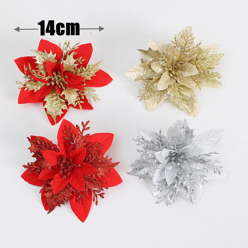 6 Stück 14 cm Weihnachtsdekoration: Glitzer & Poinsettienblüten – Ideal für Weihnachtsfestdekoration