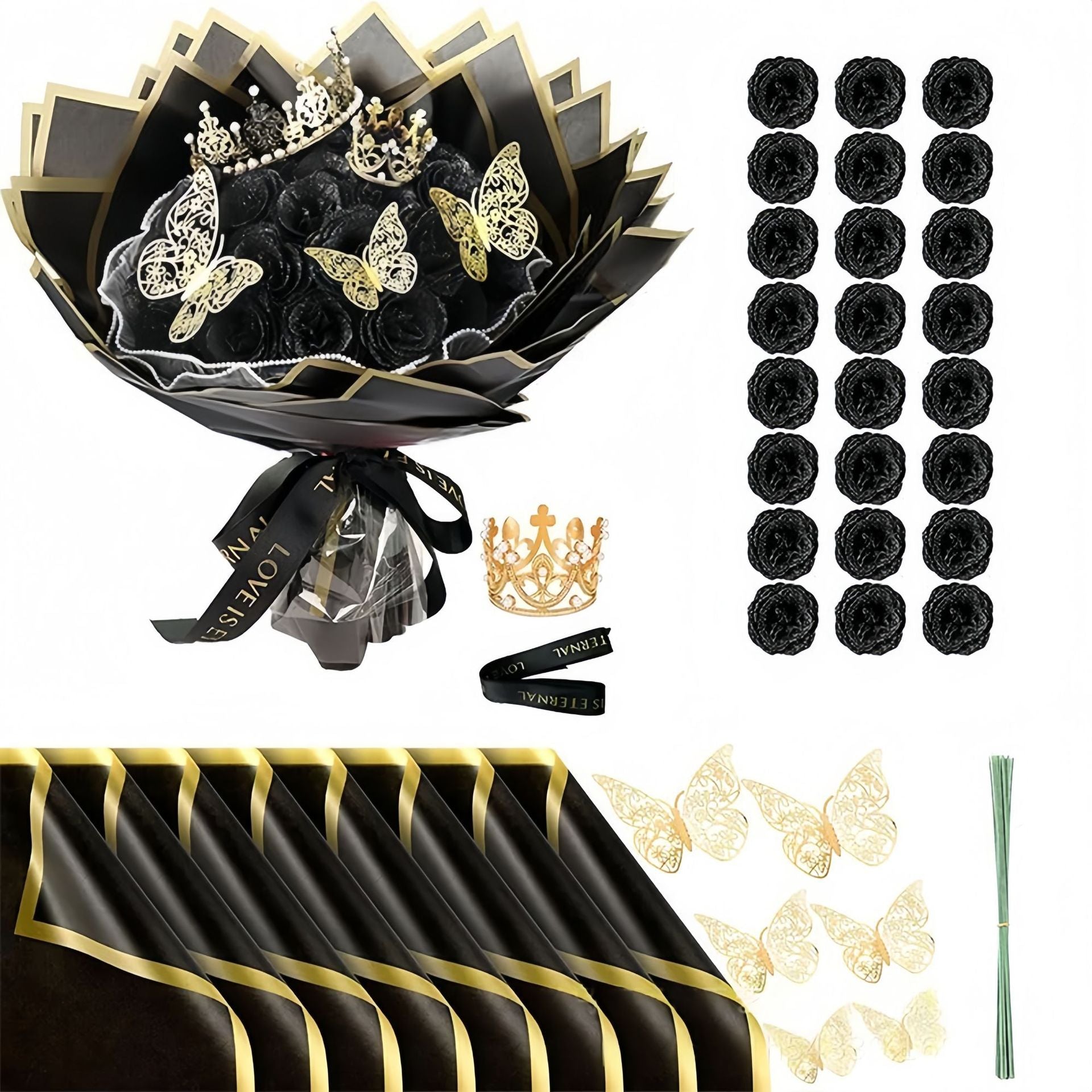 24 Stück Glitzer-Rosenstrauß Glitzer Rosen Bouquet DIY künstliche Glitzer-Blumensträuße mit Krone für Geschenke Hochzeitstag Verlobungstag Geburtstag