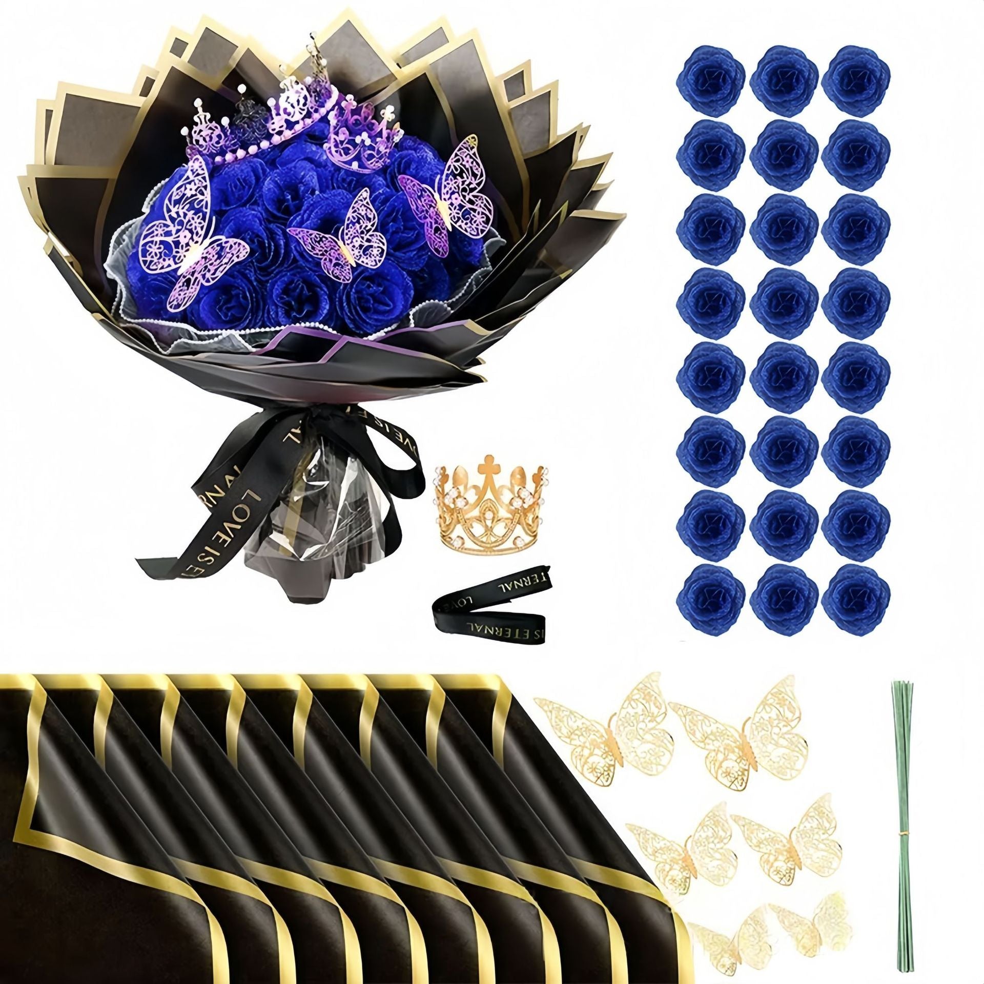 24 Stück Glitzer-Rosenstrauß Glitzer Rosen Bouquet DIY künstliche Glitzer-Blumensträuße mit Krone für Geschenke Hochzeitstag Verlobungstag Geburtstag