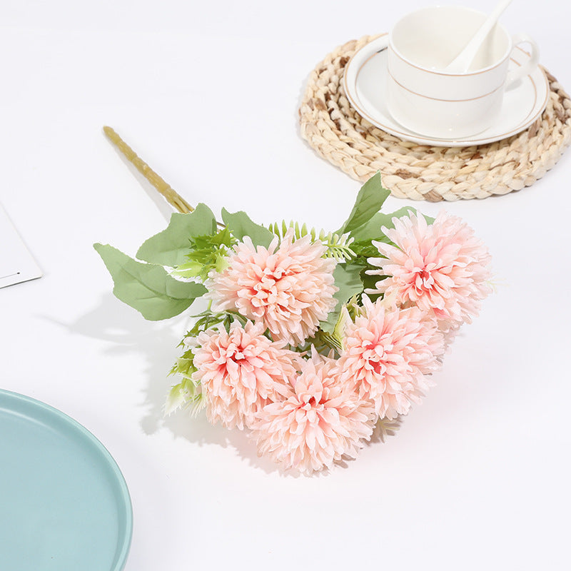 Großhandel 34 cm künstliche Mini-Pompon-Chrysanthemen Busch-Bouquet für schnelle Dekoration