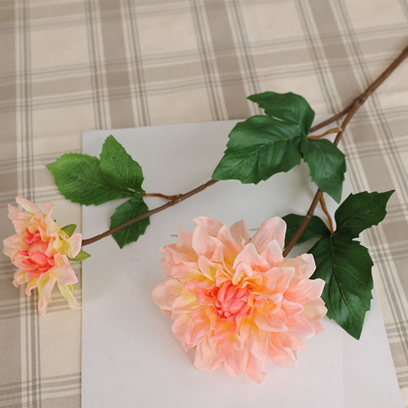 62 cm Künstliche einzelne Zweig-Dahlien mit zwei Blütenköpfen und feuchtem Griff