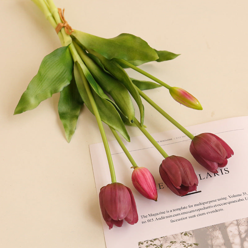 5 Stück künstliche Tulpen mit echtem Griffgefühl (Latex) – UV-beständige Kunstblumenstrauße für Tischdekoration, Home Decor, Parties, Hochzeiten und Gartendekoration