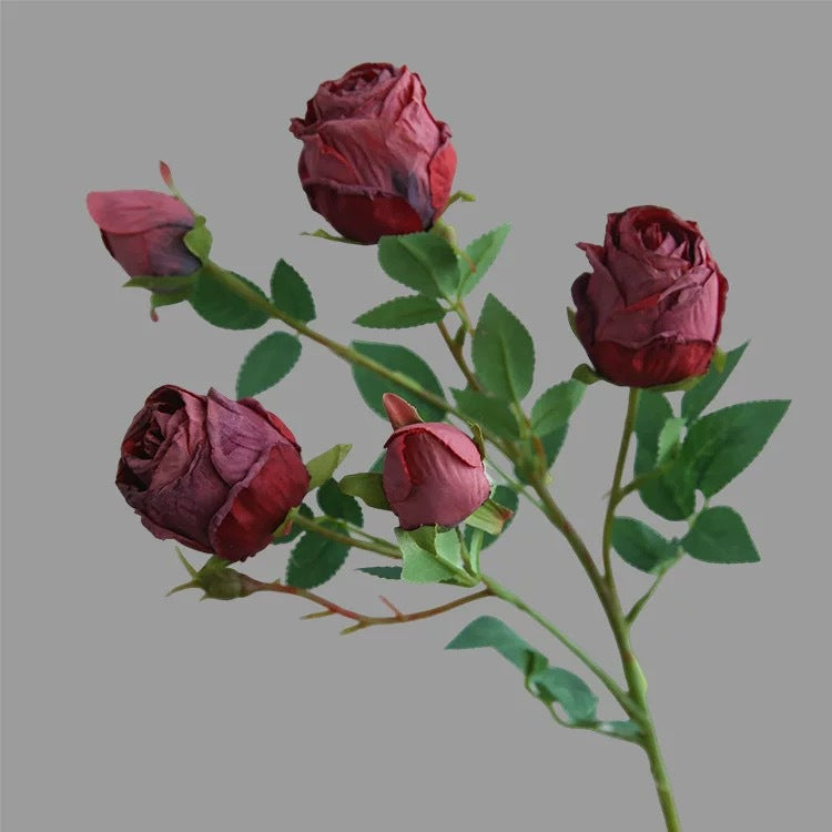 65 cm Künstliche Rosen mit 5 Blütenköpfen – Mit gebrannten Rändern