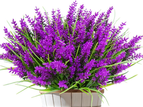 12 Bündel 35cm Kunstblumen wie Echt Künstliche Blumen Lavendel Outdoor Wetterfest Balkonpflanzen Frühling Plastikblumen Blumenstrauß für Draußen Balkonkasten Balkon Garten Deko