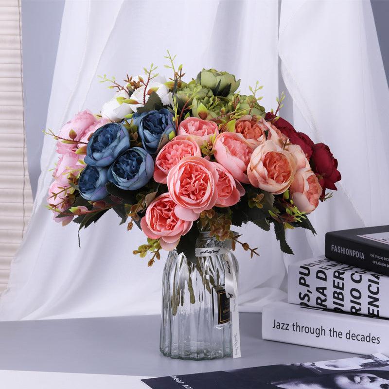 Kohlrosenbusch 25cm, 6 realistische Seidenrosen, Kunstblumen-Strauß für Deko, Hochzeit & Vase, Mengenrabatt für Gewerbe