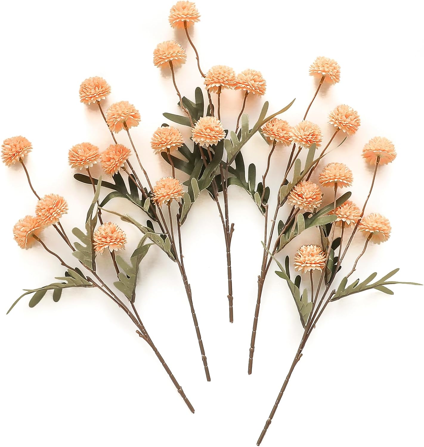 Künstliche Chrysanthemen 5er-Set, 45cm lange Stiele, Naturgetreue Seidenblumen in Beige, Ø 3,3cm Pompon-Blüten, für Vasen, Hochzeitsdeko & Floristikbedarf