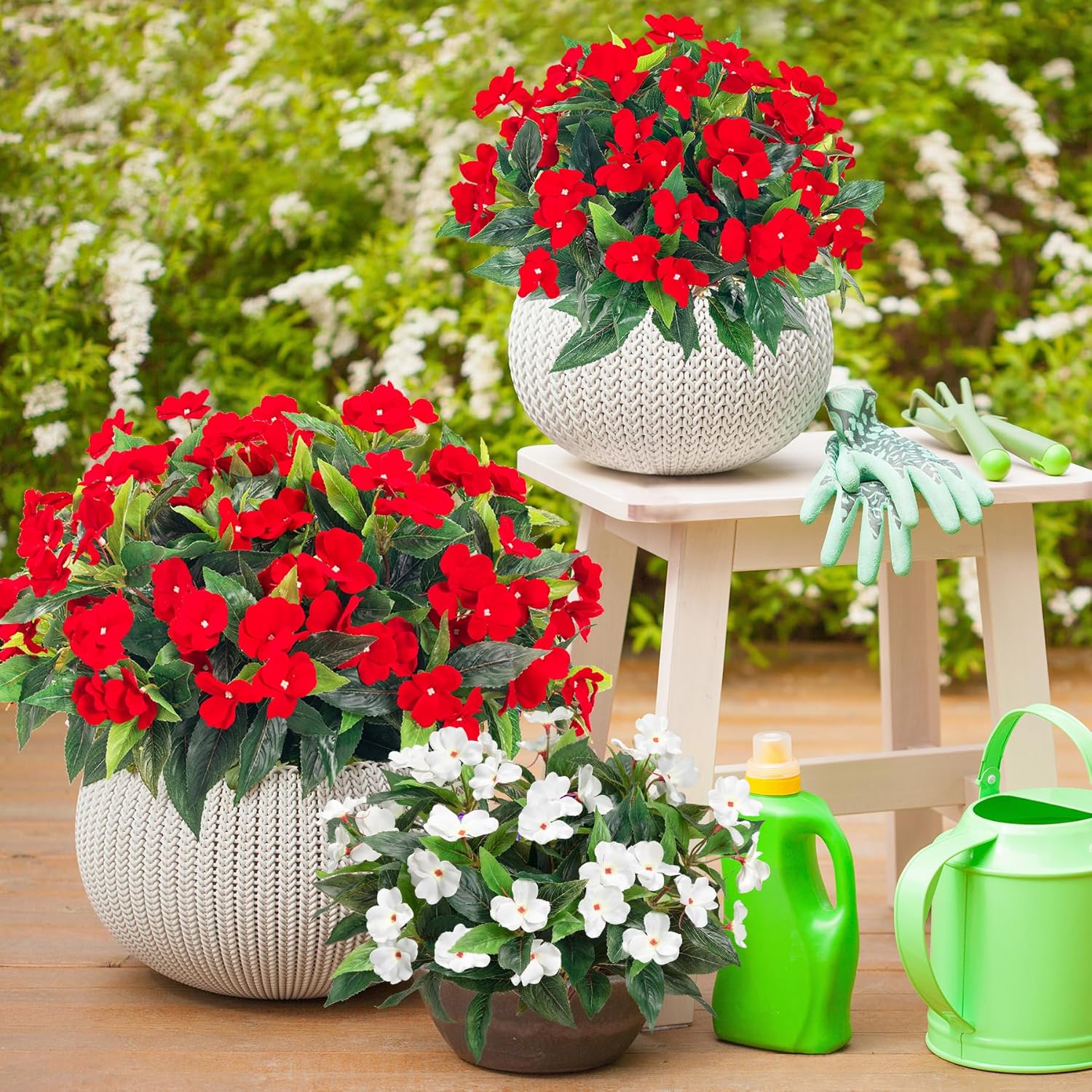 Fleißiges Lieschen Kunstblumen UV-beständig | 10er Set | ca. 40 cm | Wetterfeste Deko für Balkon & Garten