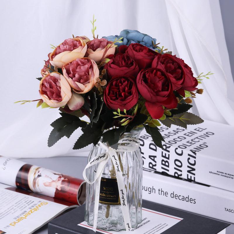 Kohlrosenbusch 25cm, 6 realistische Seidenrosen, Kunstblumen-Strauß für Deko, Hochzeit & Vase, Mengenrabatt für Gewerbe