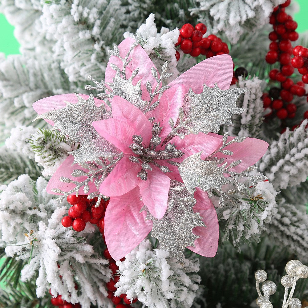 Künstliche Weihnachtssternblüte 15 cm, Seidenblume, Glitzer, Einzeln, für Weihnachtsdekoration, Hochzeiten, Events, 1 Stück