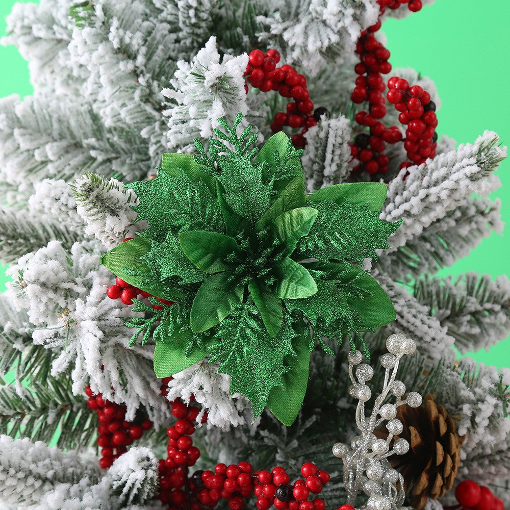 Künstliche Weihnachtssternblüte 15 cm, Seidenblume, Glitzer, Einzeln, für Weihnachtsdekoration, Hochzeiten, Events, 1 Stück