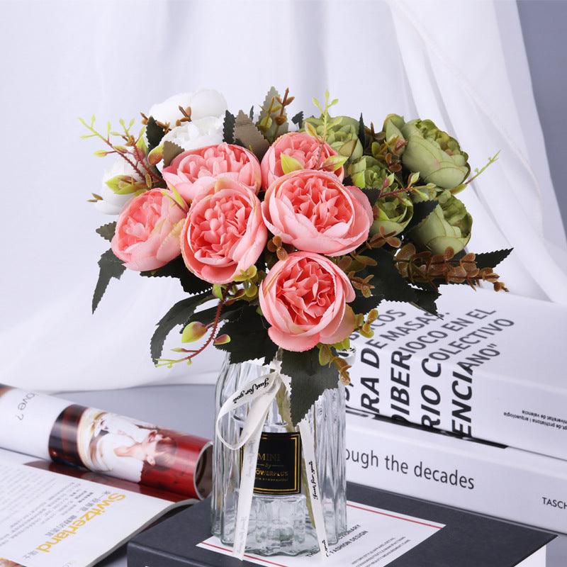 Kohlrosenbusch 25cm, 6 realistische Seidenrosen, Kunstblumen-Strauß für Deko, Hochzeit & Vase, Mengenrabatt für Gewerbe