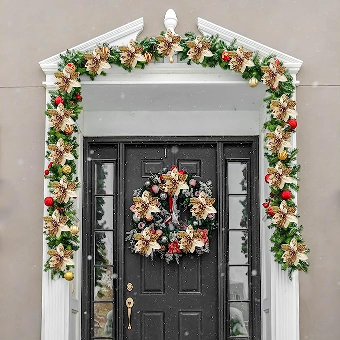 Künstliche Weihnachtssternblüte 15 cm, Seidenblume, Glitzer, Einzeln, für Weihnachtsdekoration, Hochzeiten, Events, 1 Stück