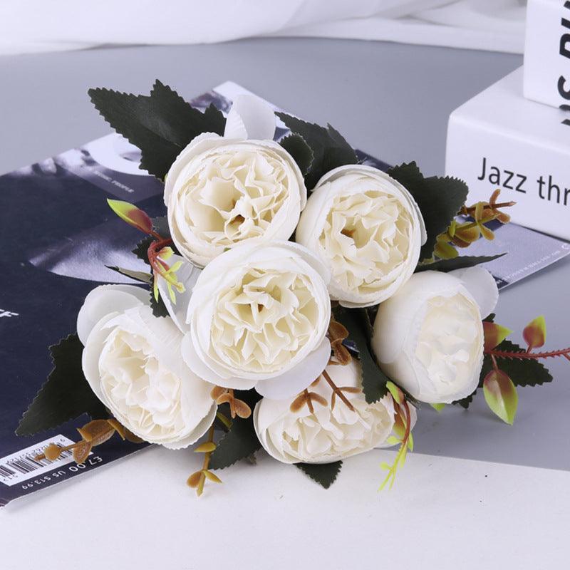 Kohlrosenbusch 25cm, 6 realistische Seidenrosen, Kunstblumen-Strauß für Deko, Hochzeit & Vase, Mengenrabatt für Gewerbe