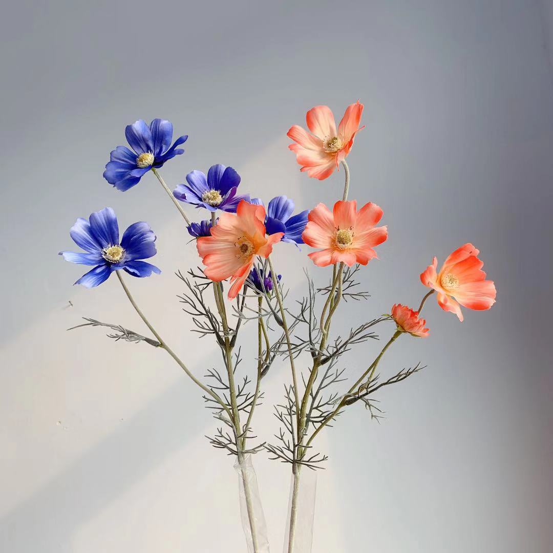 Gänseblümchen Stiel 60 cm, Künstlicher Kosmee Zweig aus Seide, Täuschend echte Kunstblume für Vase, Hochzeit, Gastronomie & Deko