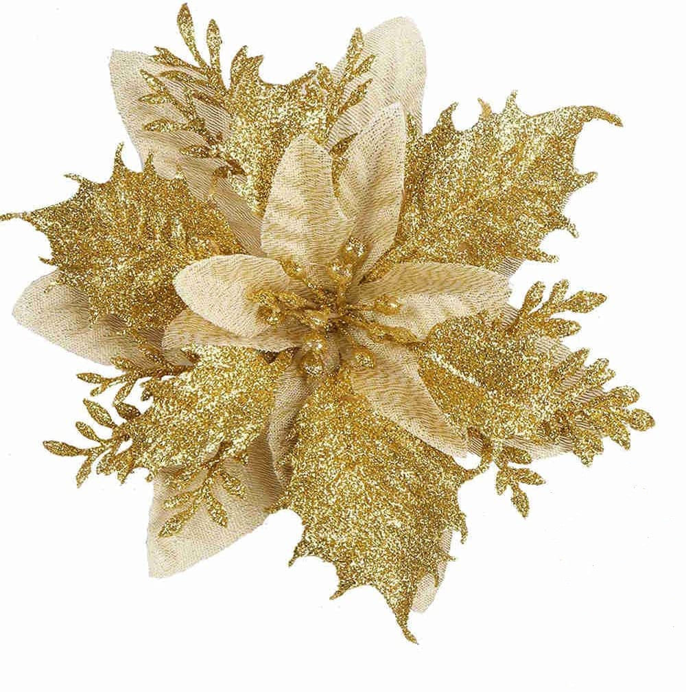 Künstliche Weihnachtssternblüte 15 cm, Seidenblume, Glitzer, Einzeln, für Weihnachtsdekoration, Hochzeiten, Events, 1 Stück