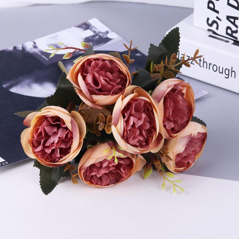 Kohlrosenbusch 25cm, 6 realistische Seidenrosen, Kunstblumen-Strauß für Deko, Hochzeit & Vase, Mengenrabatt für Gewerbe