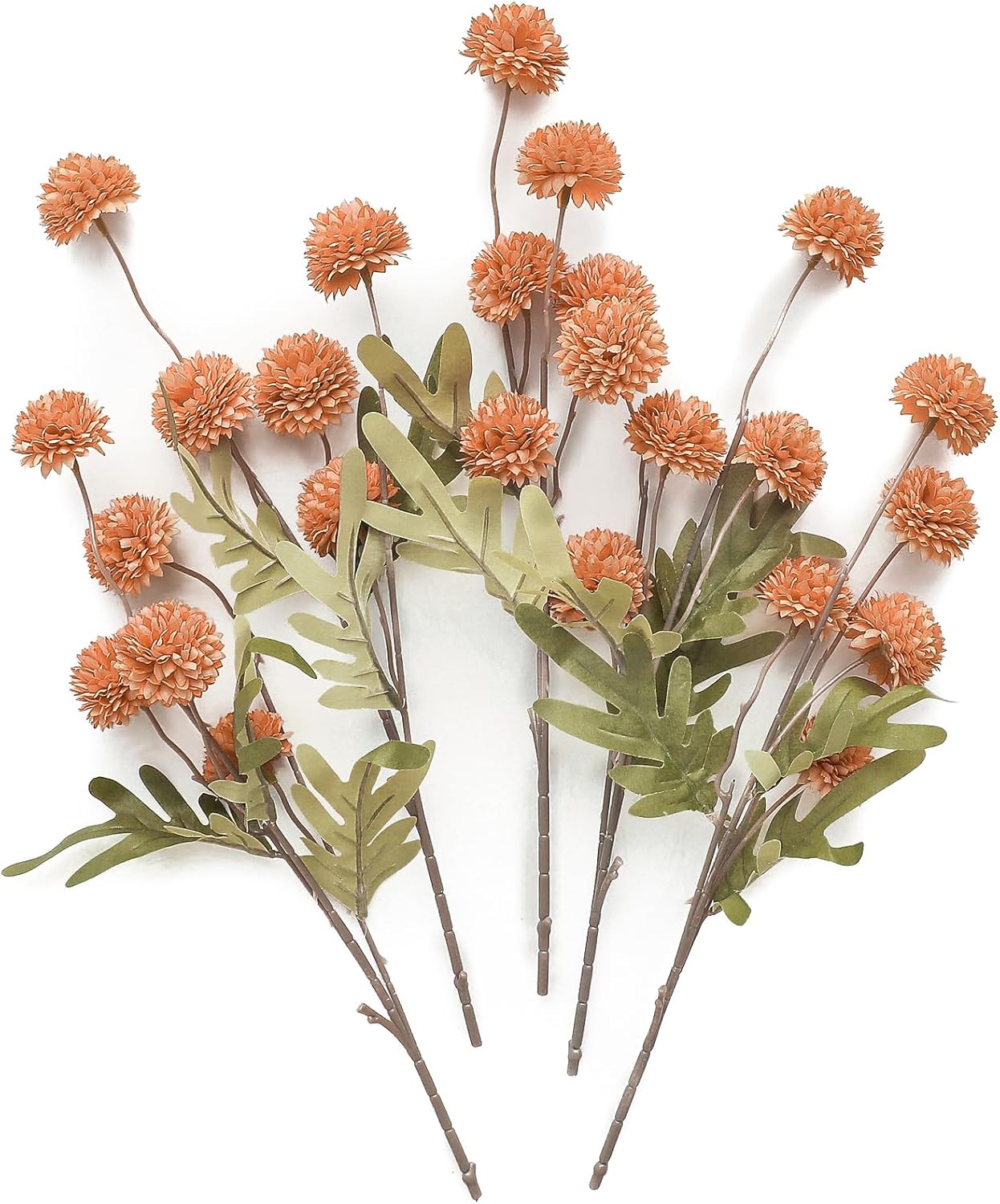 Künstliche Chrysanthemen 5er-Set, 45cm lange Stiele, Naturgetreue Seidenblumen in Beige, Ø 3,3cm Pompon-Blüten, für Vasen, Hochzeitsdeko & Floristikbedarf