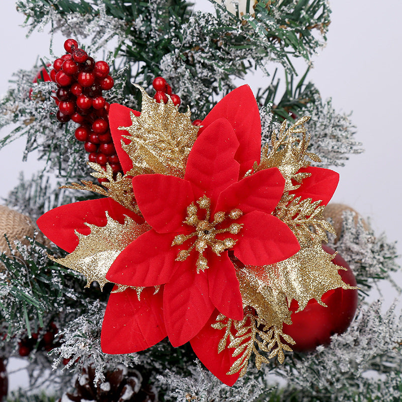 Künstliche Weihnachtssternblüte 15 cm, Seidenblume, Glitzer, Einzeln, für Weihnachtsdekoration, Hochzeiten, Events, 1 Stück