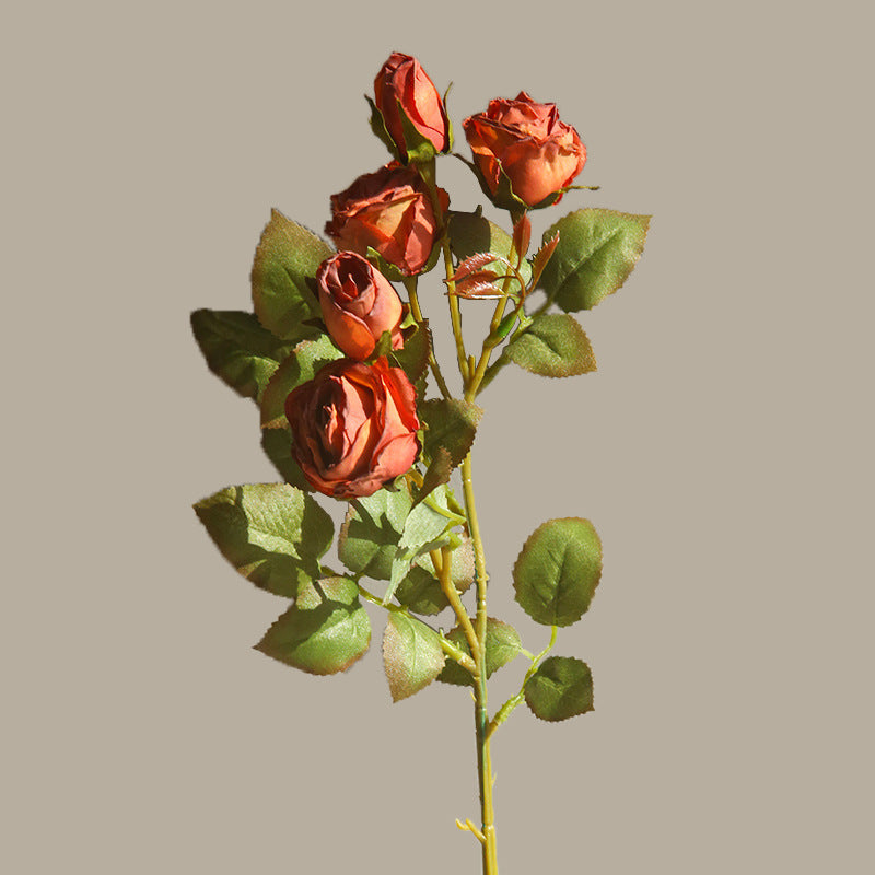 40 cm Künstliche Seidenrosen | Vintage Burnt-Edge Rosen | 5 Blüten pro Stiel | Hochzeits- & Herbstdeko | 6 Farben