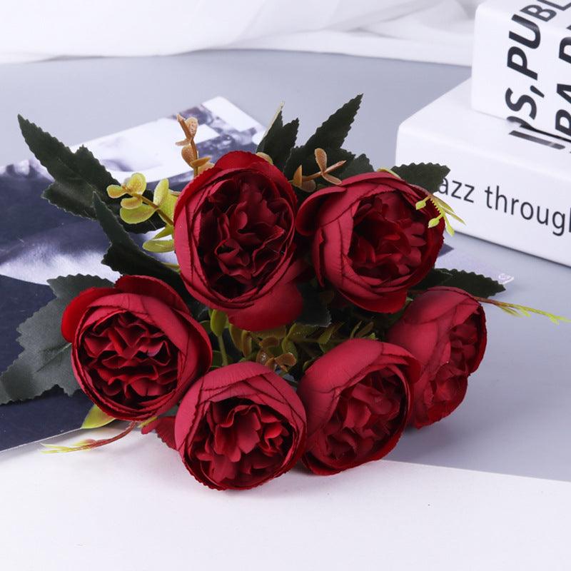 Kohlrosenbusch 25cm, 6 realistische Seidenrosen, Kunstblumen-Strauß für Deko, Hochzeit & Vase, Mengenrabatt für Gewerbe