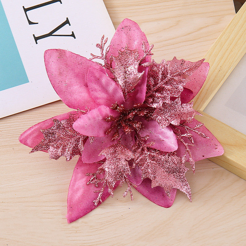 Künstliche Weihnachtssternblüte 15 cm, Seidenblume, Glitzer, Einzeln, für Weihnachtsdekoration, Hochzeiten, Events, 1 Stück