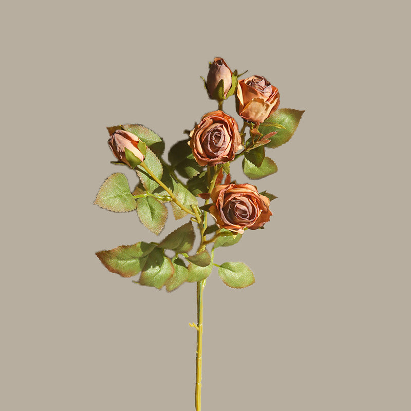 40 cm Künstliche Seidenrosen | Vintage Burnt-Edge Rosen | 5 Blüten pro Stiel | Hochzeits- & Herbstdeko | 6 Farben