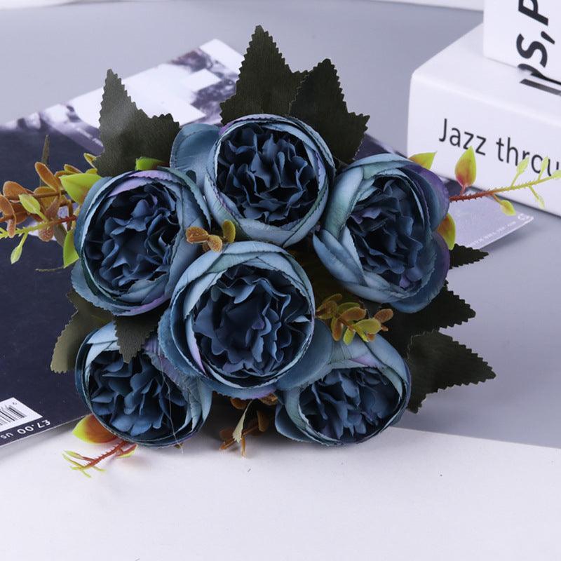 Kohlrosenbusch 25cm, 6 realistische Seidenrosen, Kunstblumen-Strauß für Deko, Hochzeit & Vase, Mengenrabatt für Gewerbe