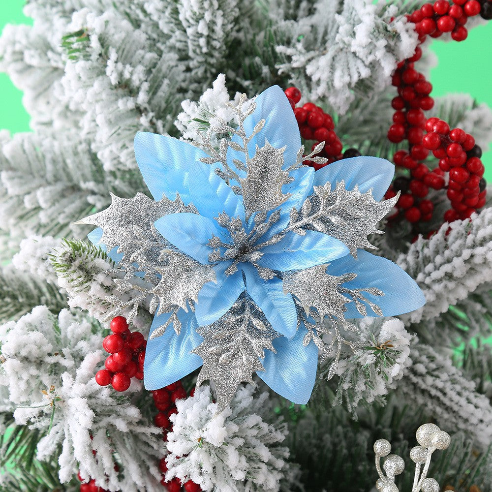 Künstliche Weihnachtssternblüte 15 cm, Seidenblume, Glitzer, Einzeln, für Weihnachtsdekoration, Hochzeiten, Events, 1 Stück