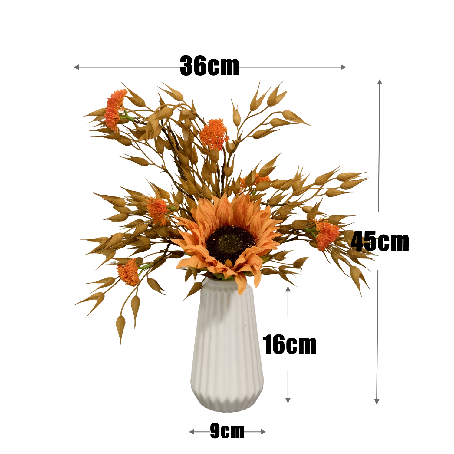 Rustikale Dekoration Künstliche Gerstenähren und Sonnenblumen mit keramischer Vase